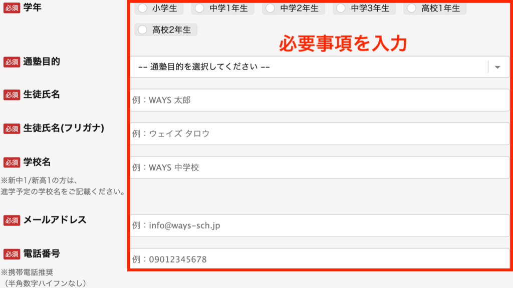 WAYS必要事項の入力